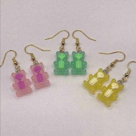 Skeleton Gummy Bear Handmade Earring Set Perfect for Halloween - Picture 2 of 8